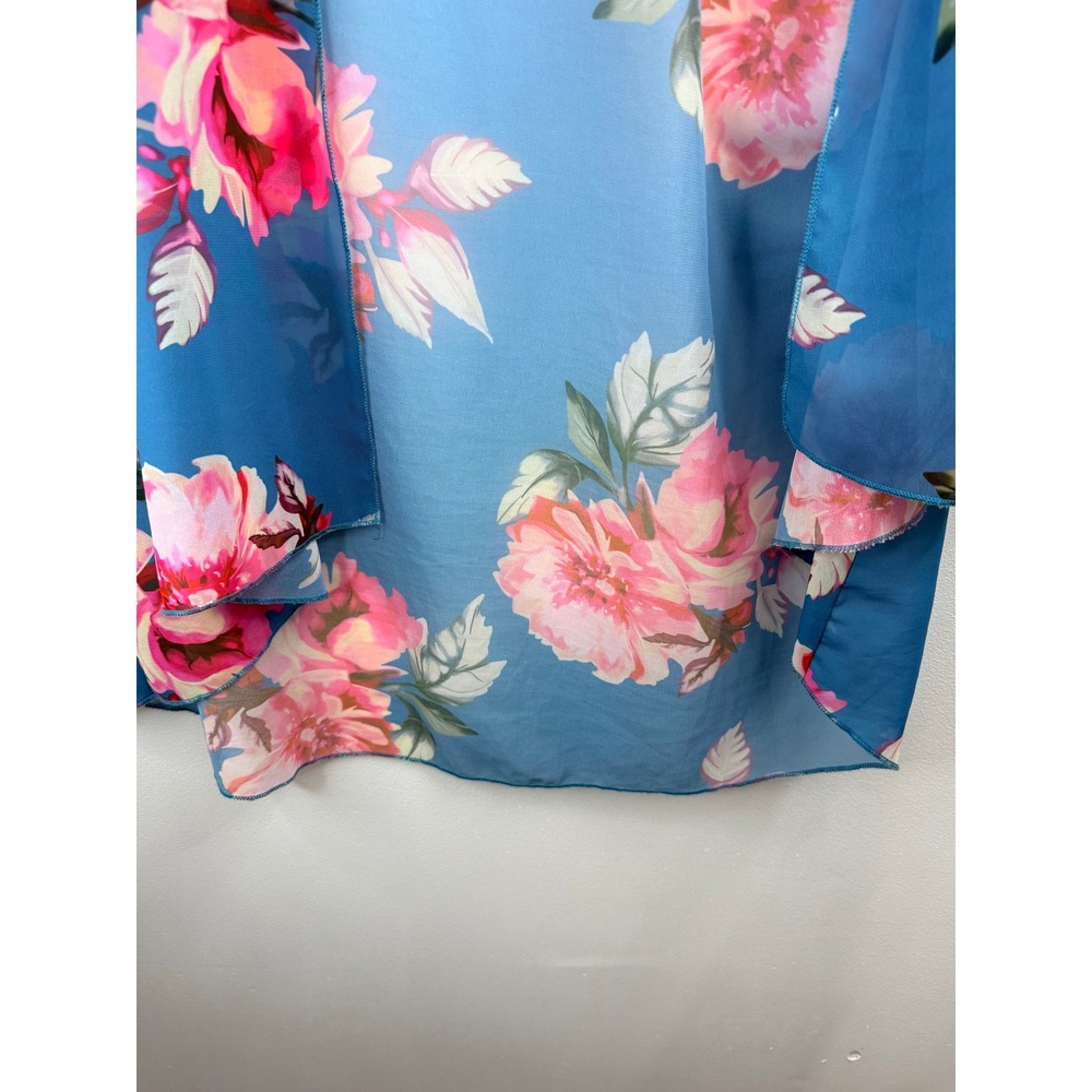 Womens Floral Kimono Blue Pink Lightweight Sheer Open Front Cardigan XXXL Beachy - Picture 6 of 8